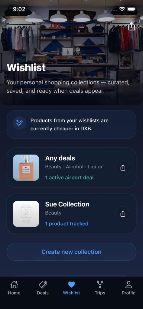 Save products and know which airport is cheapest